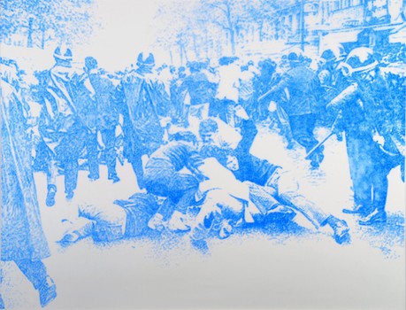 At the Drawing Center: Art inspired by photography. In this image, a watercolor by Frank Selby titled 'Light Blue Riot,' from 2010.